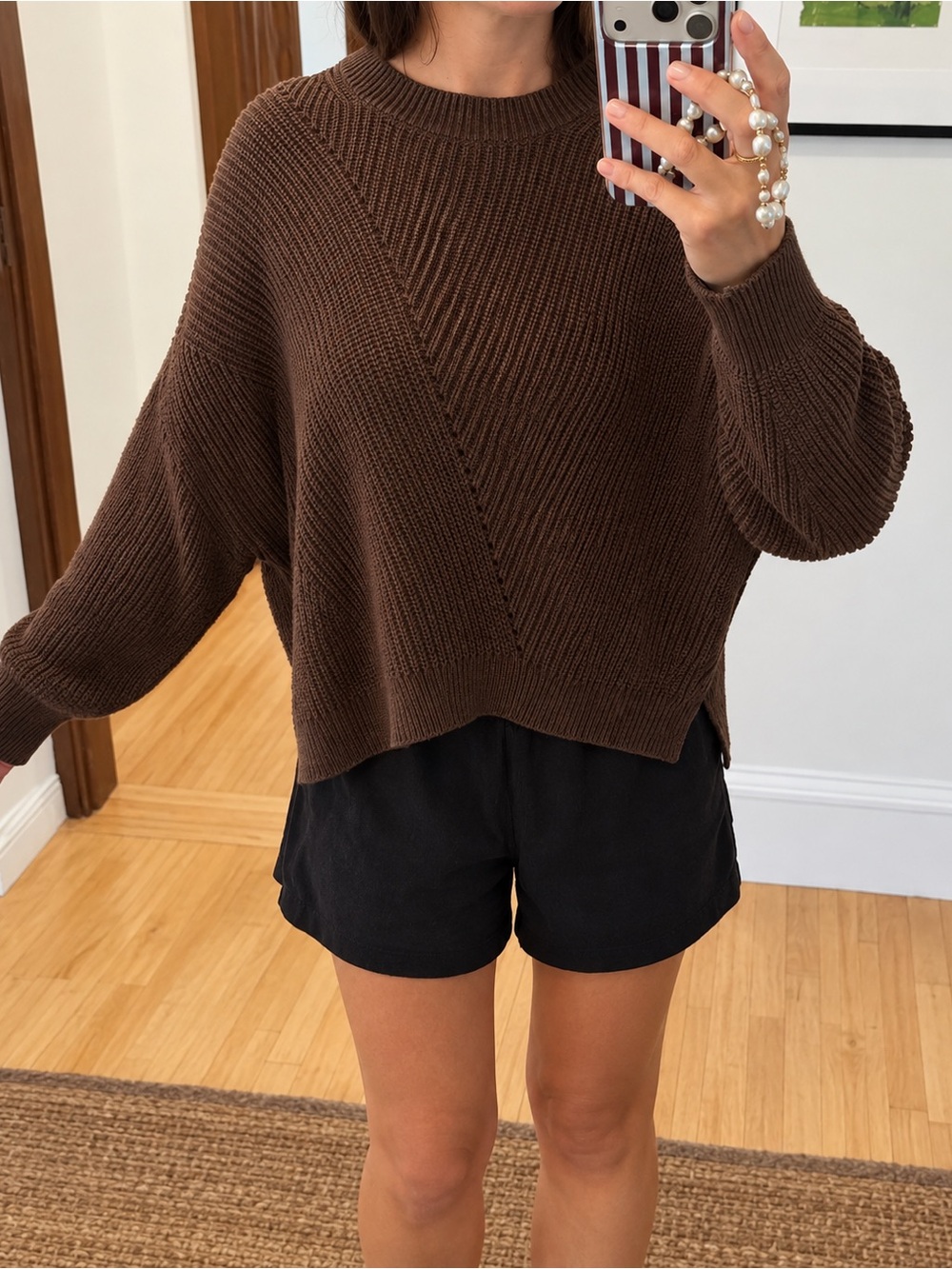 525 America Chocolate Brown Crewneck Knit Sweater 100% cotton